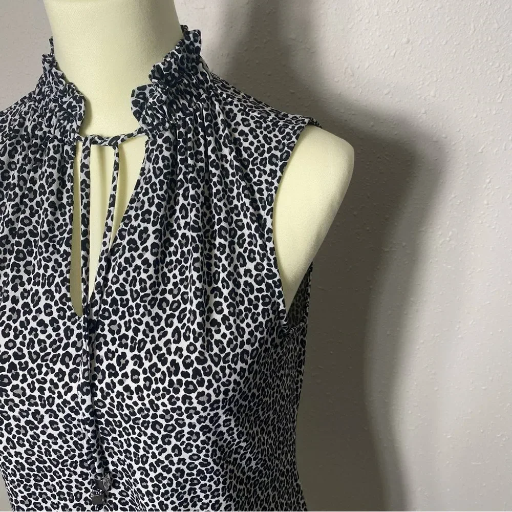 Michael Kors Ruffle Neck Sleeveless Animal Print Blouse Women's Size Small